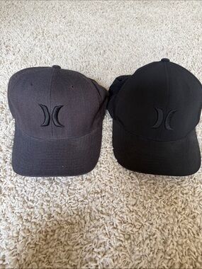 Hurley Two-Pack Curved Brim Caps in Black and Charcoal
